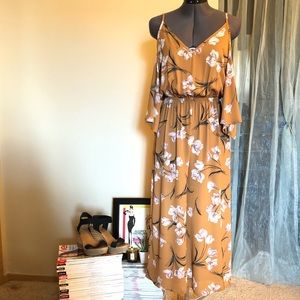 Mustard Floral Cut-out Sleeve Jumpsuit